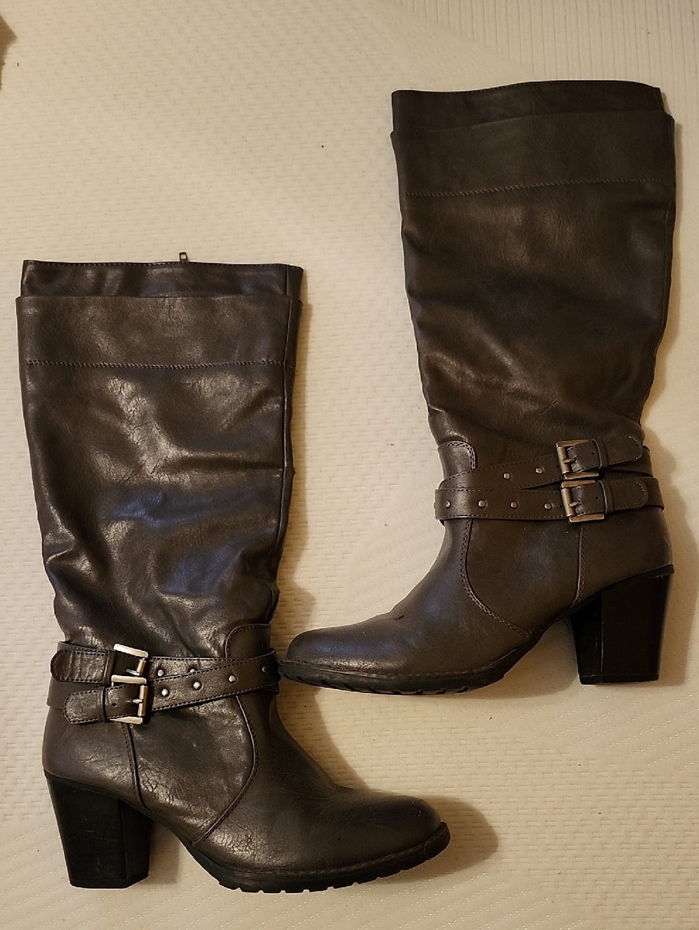 Sonoma Gray Tall Buckle Heeled Boots